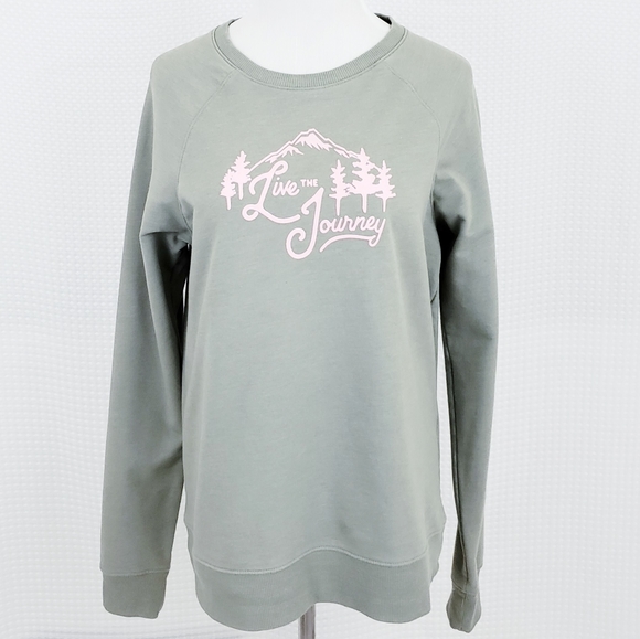 Columbia Graphic Sweatshirt Olive Green Live The Journey size Medium Lightweight - Picture 5 of 5